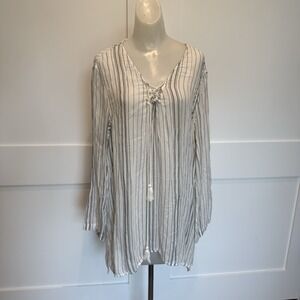 Billabong Striped Gauze Lace Up Tunic Beach Cover Up Boho Y2K